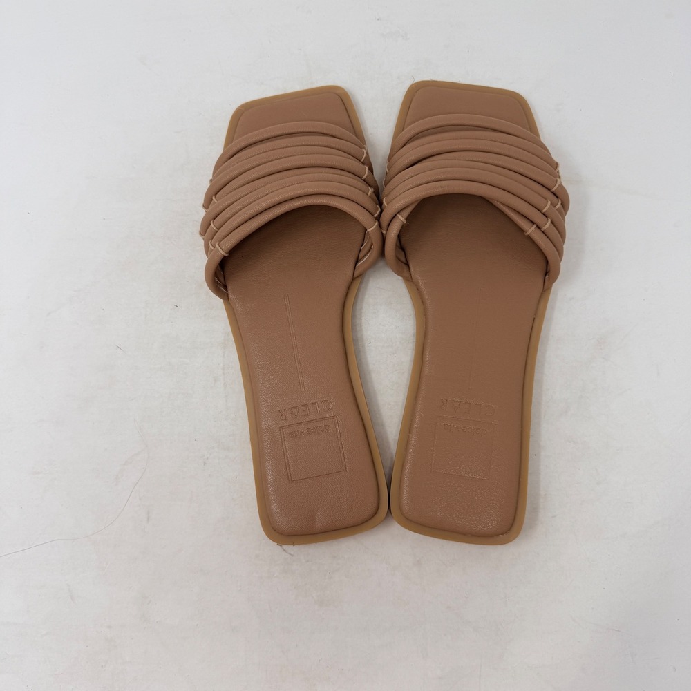 Dolce Vita Indre Slide Sandals Tan Brown Square Toe Flat Strappy Shoes Size 8 - Picture 10 of 10